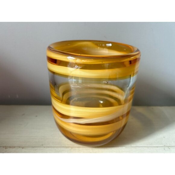 Hand-Made Art Glass Vase Clear to Yellow Scrolls - Picture 10 of 11